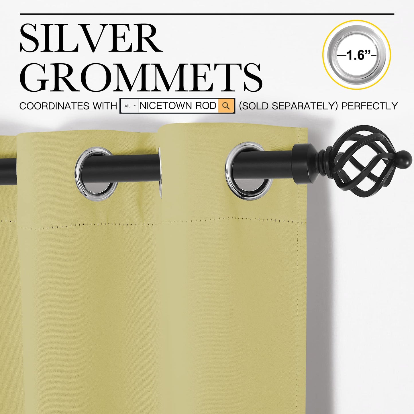 NICETOWN Paler Yellow Room Darkening Curtains for Kitchen, Set of 2, 42 inches Wide by 78 inches Long, Window Treatment Thermal Insulated Solid Grommet Room Darkening Curtains/Drapes for Bedroom