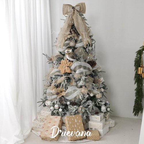 Burlap Christmas Tree Topper Bow - 13 Inch Natural Rustic Jute Wreath with Pine Cone | Holiday Home Decor