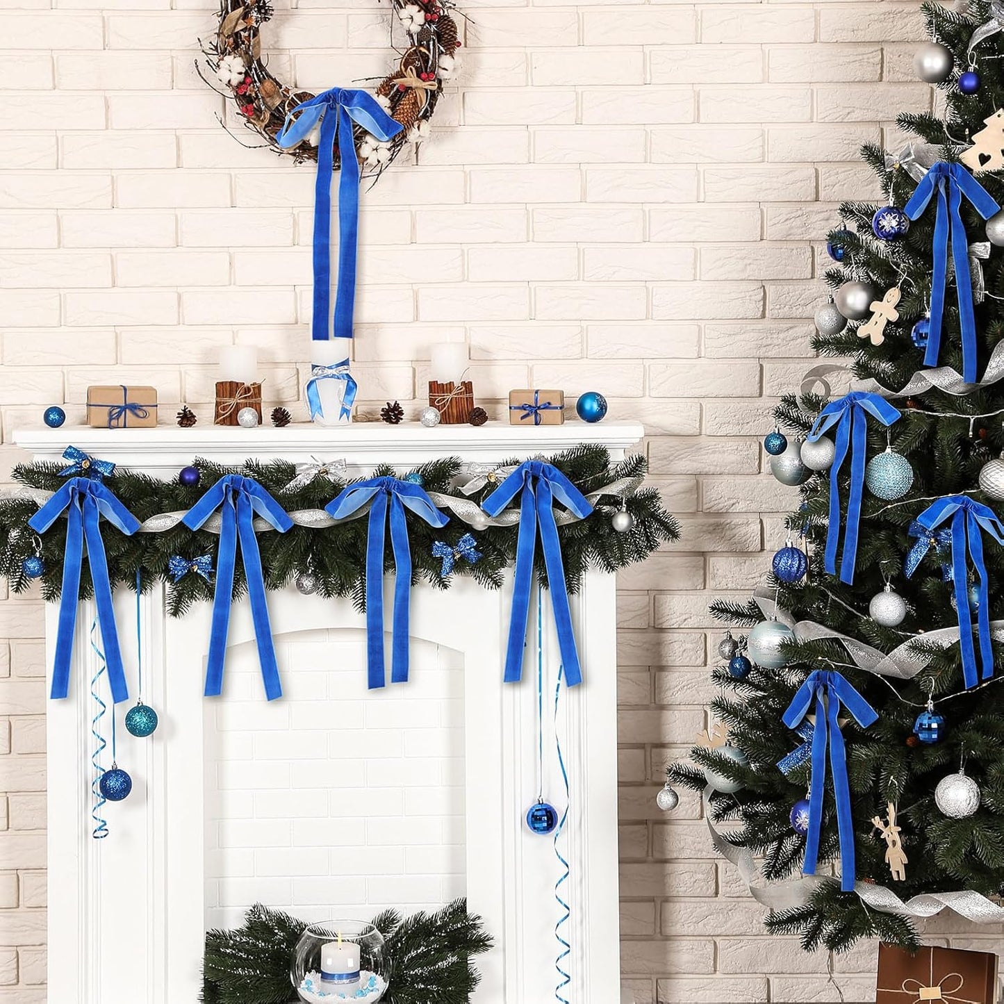 Royal Blue Velvet Bows | 24 Pcs Christmas Tree Ornaments & Valentine's Day Decor (9 x 13 Inch)