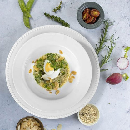 Artena Pasta Bowls Set of 4 - Elegant White Porcelain Wide Rim Soup & Salad Bowls | Microwave & Dishwasher Safe