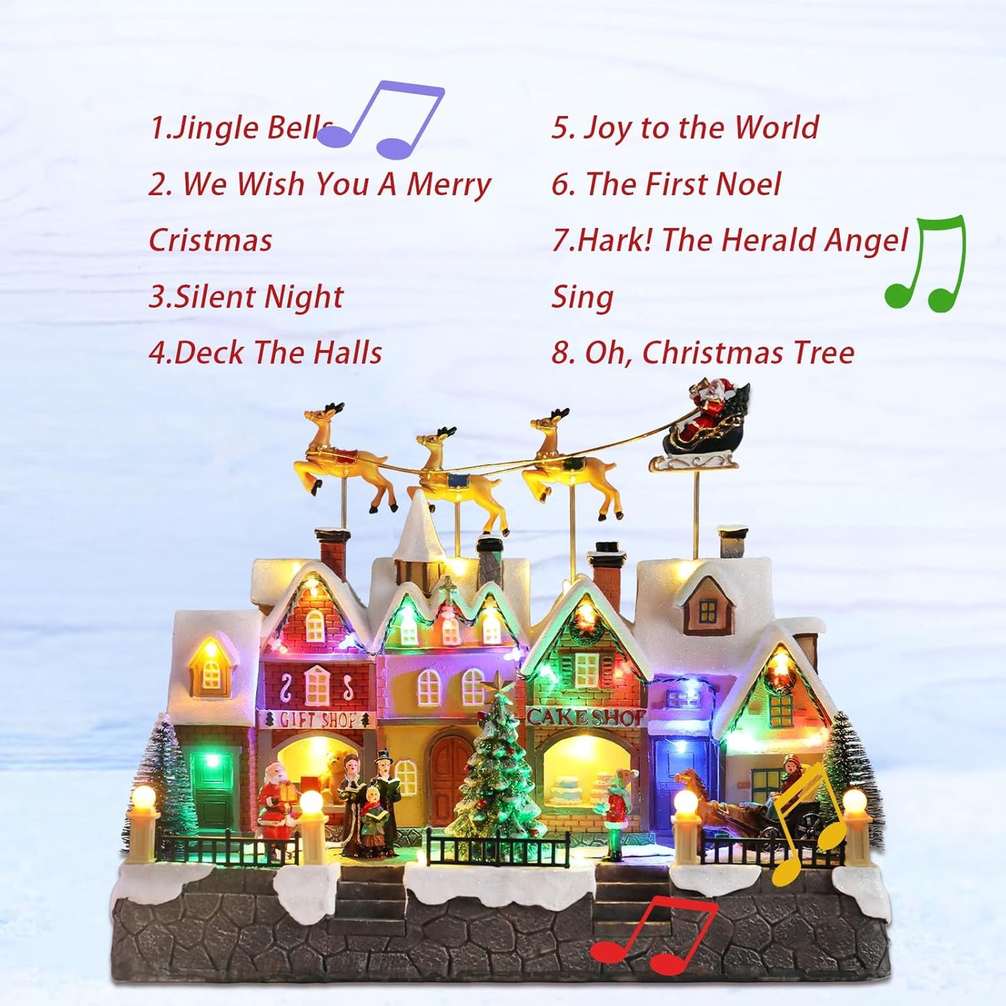 MUMTOP Christmas Village House - Light-Up Animated Town with Flying Reindeer & Santa Sleigh | Holiday Tabletop Decor