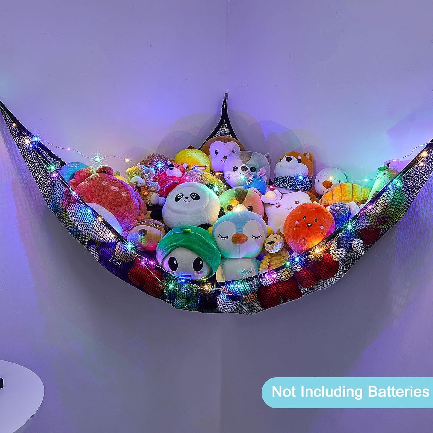 Skiennix Unicorn Castle Stuffed Animal Storage Hammock - LED Light, Large Black Organizer for Kids' Room Decor