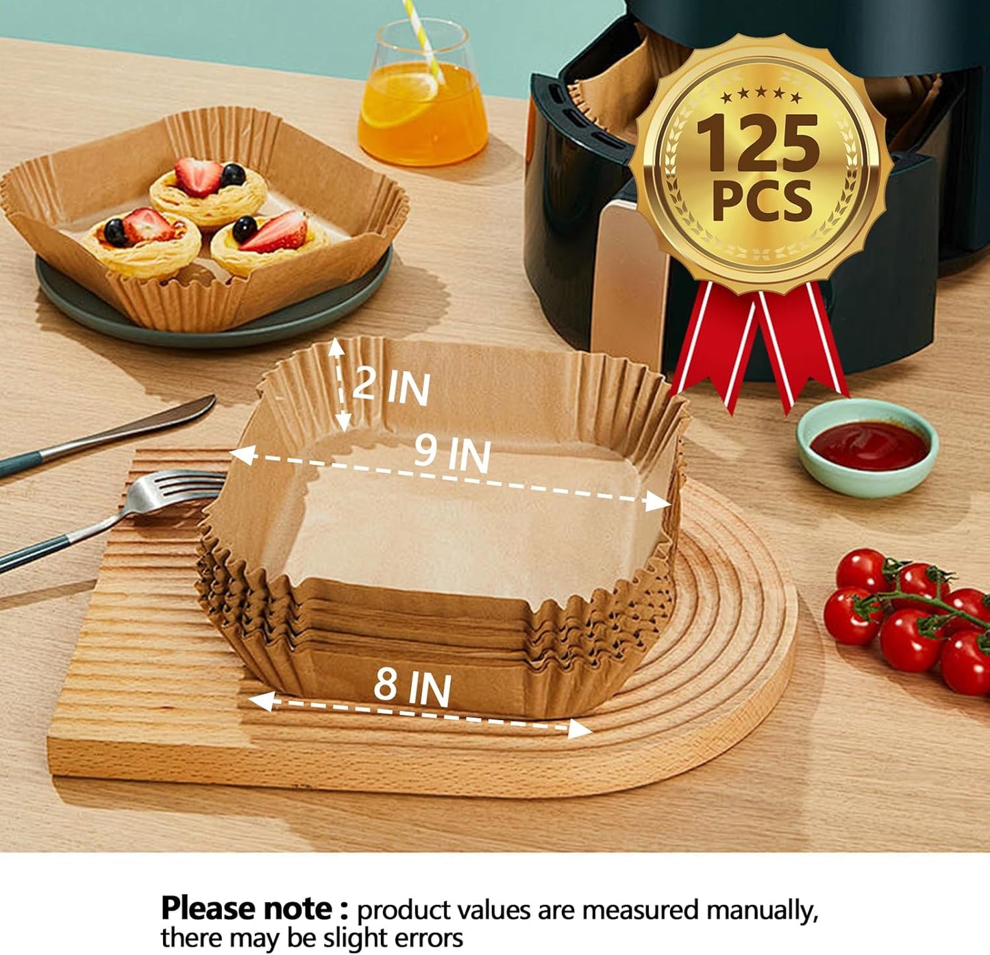 Skiennix 9-Inch Air Fryer Liners | 125PCS Non-Stick & Oil-Proof Baking Paper for Fryers & Ovens