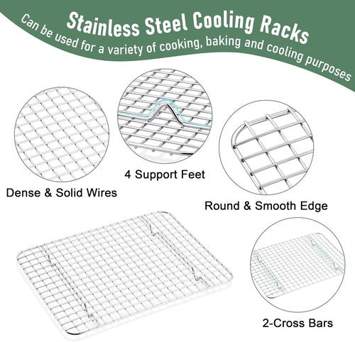 Homikit Stainless Steel Quarter Sheet Pan Set - 2 Baking Sheets & Racks for Toaster Oven | 12" x 10" Inch