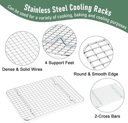Homikit Stainless Steel Quarter Sheet Pan Set - 2 Baking Sheets & Racks for Toaster Oven | 12" x 10" Inch