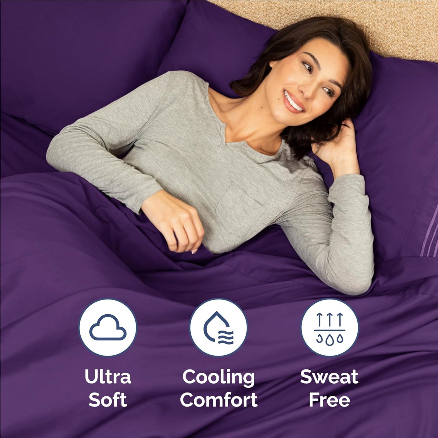 Skiennix Full Size 4-Piece Sheet Set - Ultra-Soft Cooling Bed Sheets | Hotel Luxury Bedding - Deep Pockets, Wrinkle-Free - Purple