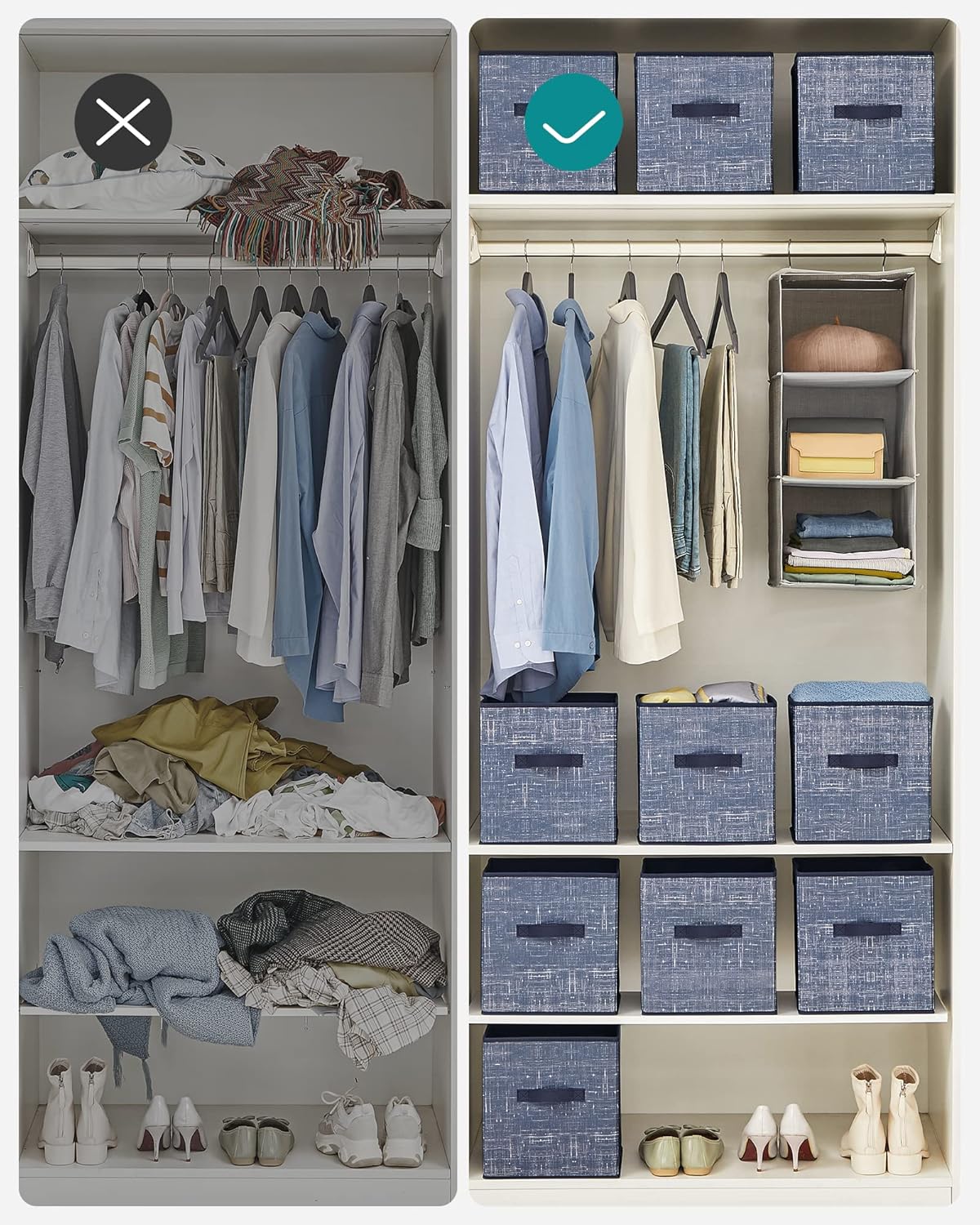 SONGMICS Storage Cubes - 11-Inch Non-Woven Fabric Bins | Set of 6 Foldable Closet Organizers in Misty Blue