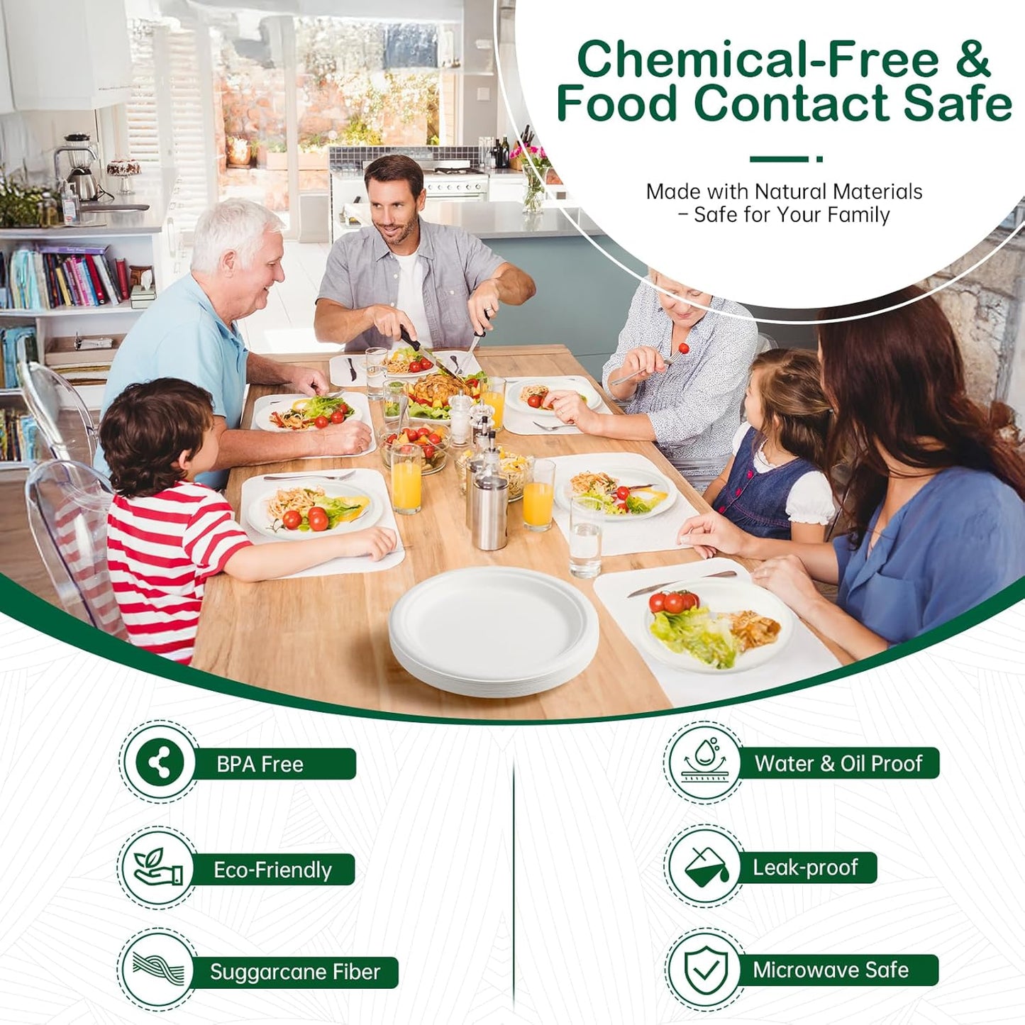 Skiennix Compostable Paper Plates - Heavy Duty 6 Inch Dessert Plates | 128 Pack, Eco-Friendly & Biodegradable