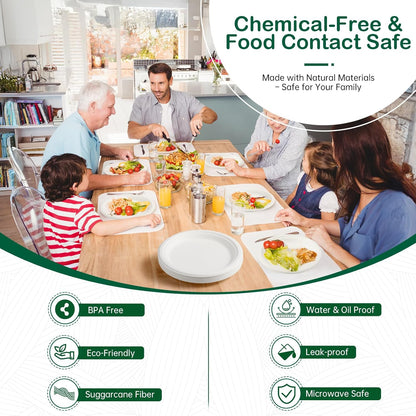 Skiennix Compostable Paper Plates - Heavy Duty 6 Inch Dessert Plates | 128 Pack, Eco-Friendly & Biodegradable