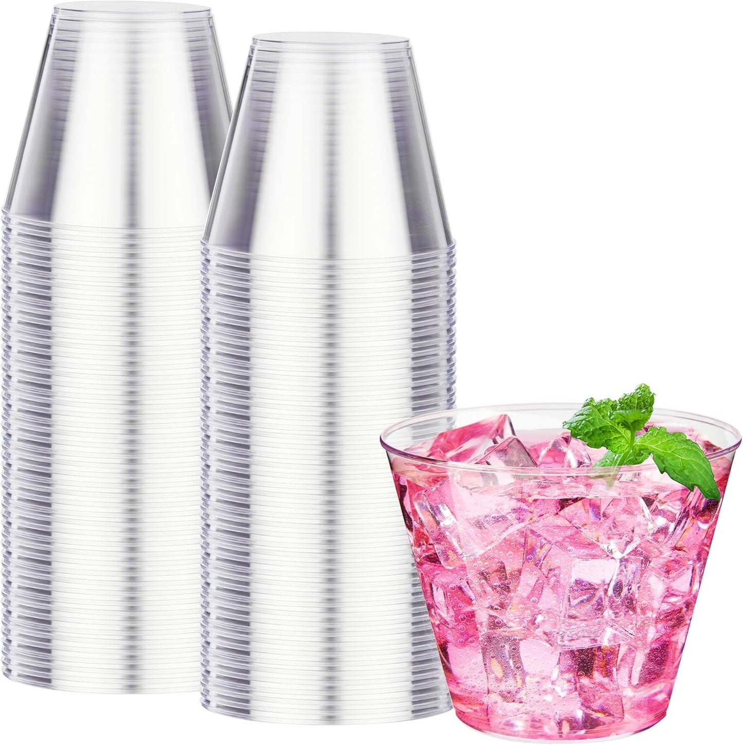 RACETOP Clear Plastic Cups - 9 oz Disposable Tumblers for Parties & Events | 100 Pack