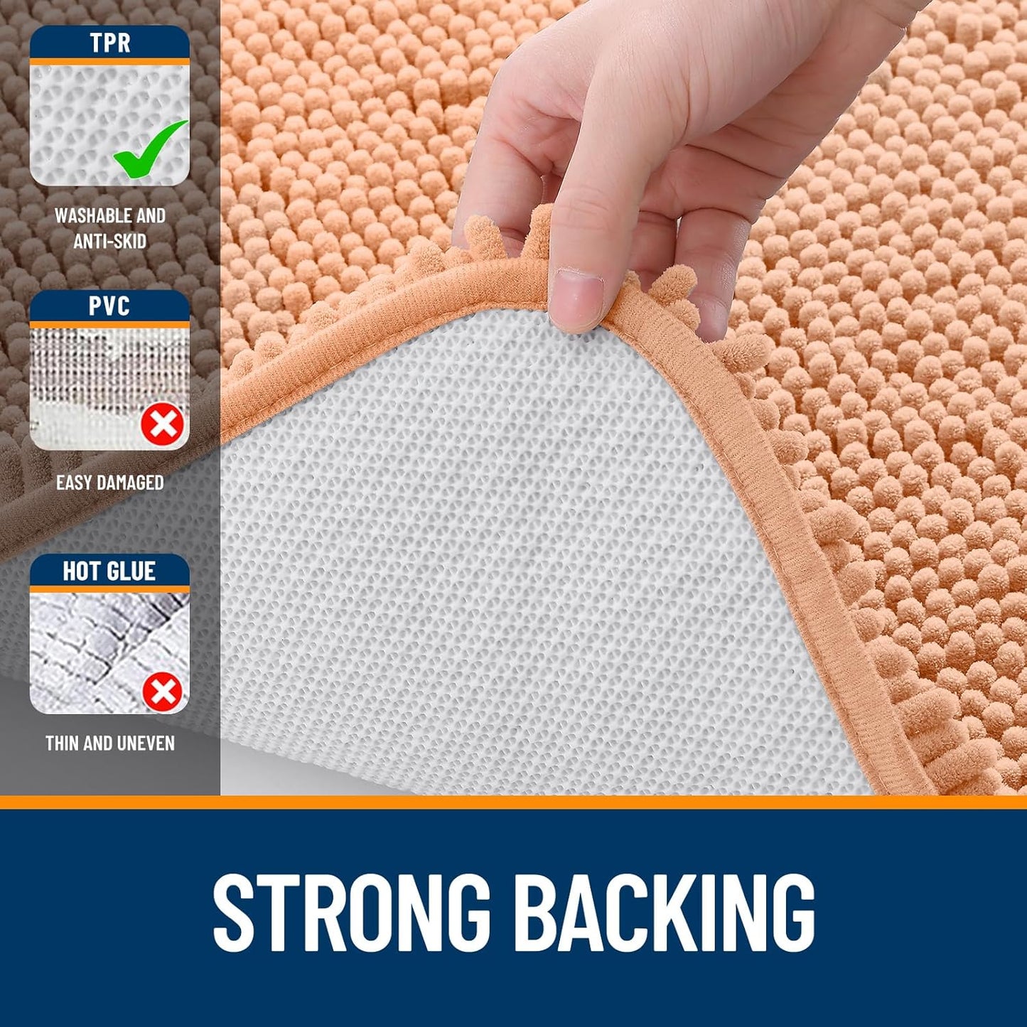 OLANLY U-Shaped Toilet Rug - Extra Soft Chenille Bathroom Mat, Quick-Dry & Non-Slip, 24x20 Inches, Peach