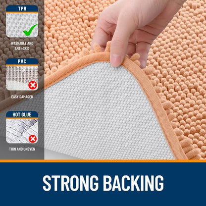 OLANLY Bathroom Rugs 24x16, Extra Soft Absorbent Chenille Bath Rugs, Rubber Backing Quick Dry, Machine Washable Bath Mats for Bathroom Floor, Tub and Shower, Home Decor Accessories, Peach