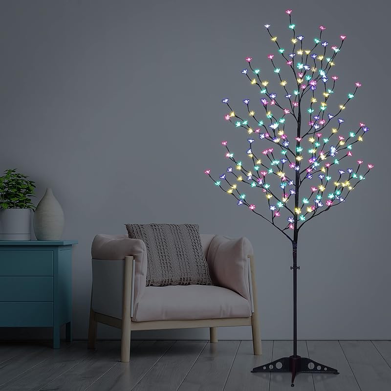 Lightshare 3-Tree LED Cherry Blossom Set - 4ft 5ft 6ft Lighted Trees with Remote, Multicolor