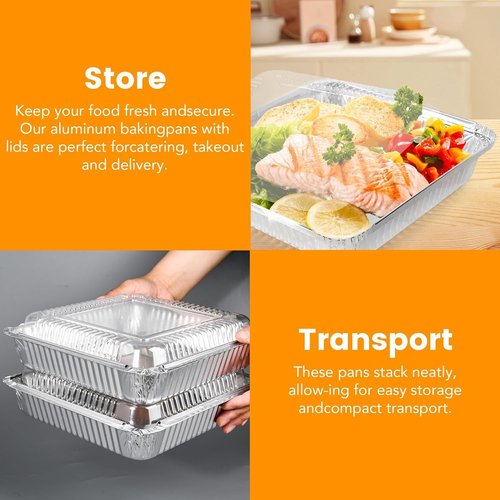 Aluminum Pans | 40 Pack 8x8 Inch Square Baking Pans with Clear Plastic Lids - Disposable Food Containers for Cooking & Storing