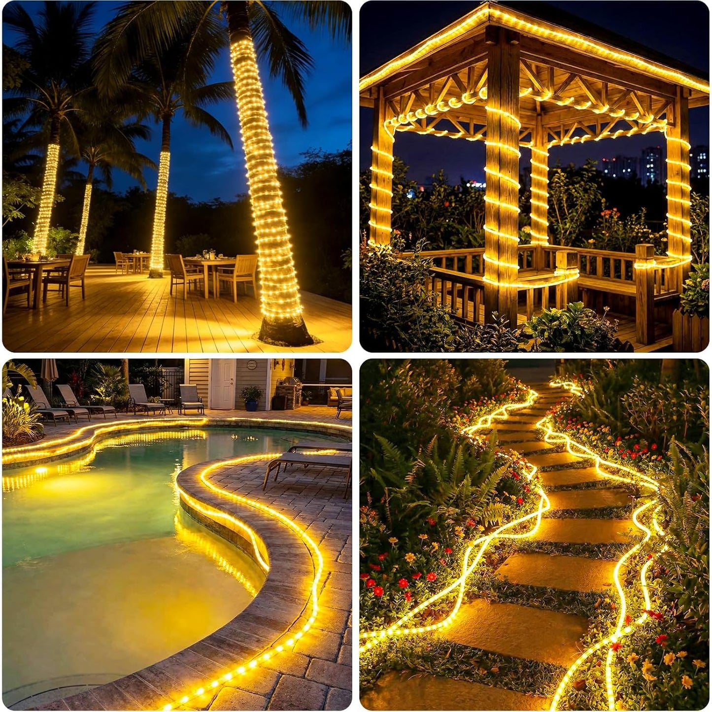 Skiennix Solar Rope Lights - 33FT 100 LED Fairy Lights with 8 Modes | IP65 Waterproof for Outdoor Decor