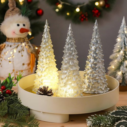 Baquler Acrylic Lighted Christmas Tree | 8.66'' Color Changing LED Night Light Decoration - Silver