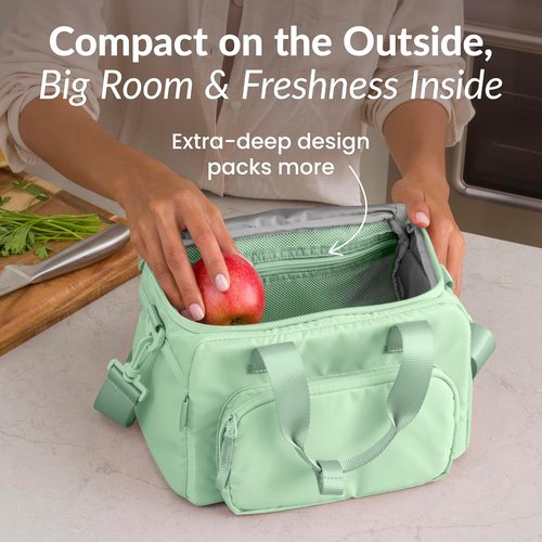 Bentgo Insulated Lunch Bag - Extra-Large Capacity with Shoulder Strap & External Storage | Clay Green