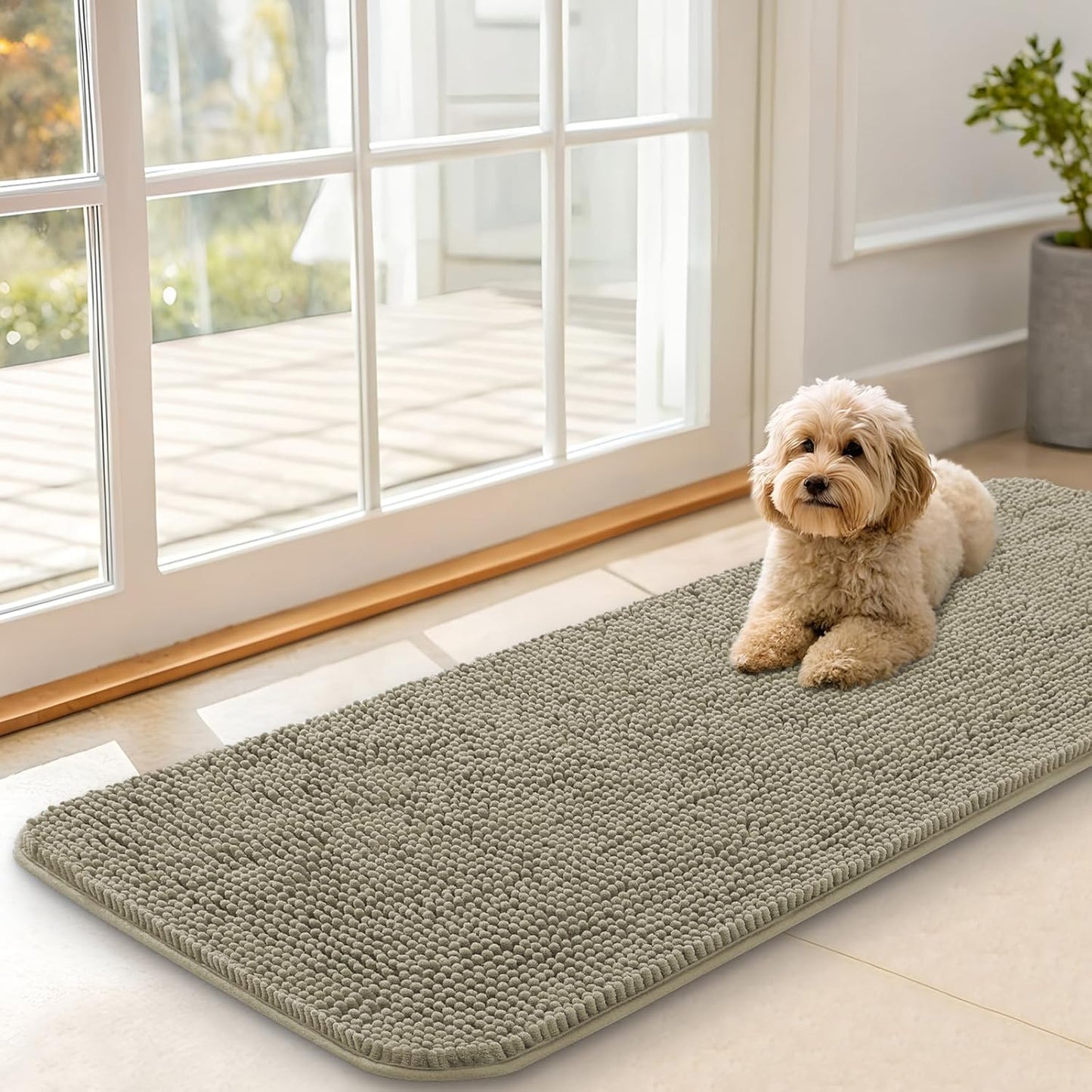OLANLY Dog Door Mat - Absorbent Non-Slip Washable Doormat for Muddy Paws | 47x17 Warm Taupe