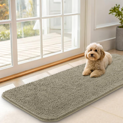 OLANLY Dog Door Mat - Absorbent Non-Slip Washable Doormat for Muddy Paws | 47x17 Warm Taupe