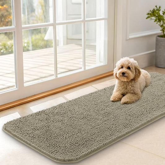 OLANLY Dog Door Mat - Absorbent Non-Slip Washable Doormat for Muddy Paws | 47x17 Warm Taupe
