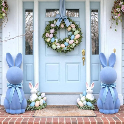 Lineshading Blue Easter Bunny Decoration - 25" Flocked Standing Large Rabbit Figurine for Porch & Lawn Decor