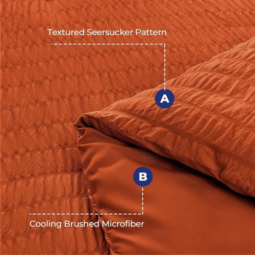 HYMOKEGE California King Comforter Set - Burnt Orange Seersucker 7-Piece Luxury Bedding Set