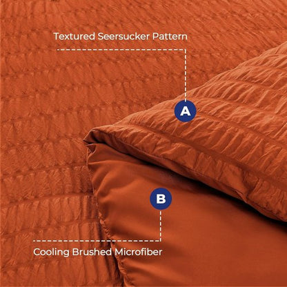 HYMOKEGE King Size Comforter Set - Burnt Orange Seersucker 7-Piece Luxury Bedding Set