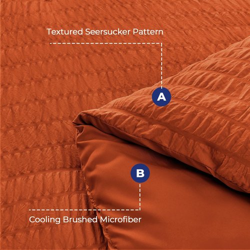 HYMOKEGE Burnt Orange Twin XL Comforter Set Seersucker 5 Pieces, All Season Luxury Bed in a Bag for Bedroom, Bedding Set with Comforter, Sheets, Pillowcase & Sham