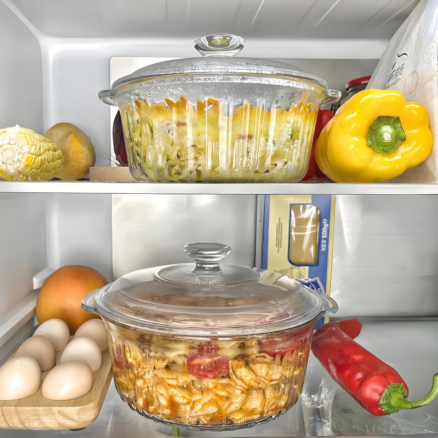 Skiennix Round Glass Casserole Dish - Borosilicate Glass with Lid | 1.6QT Oven Safe Small Size