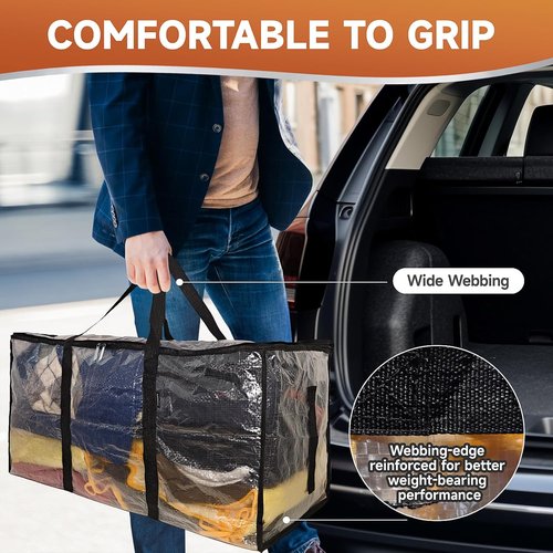 Congregate Heavy Duty Extra Large Moving Bags - 97L Semi-Transparent Totes with Reinforced Handles & Metal Zippers | 28.7"x13.7"x15" Foldable Storage Solution