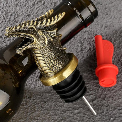 LKKCHER Dragon Head Liquor Pourers Spout for Alcohol Spirits, Dragon Gifts 2-In-1 Wine Bottle Pourer and Stopper for Men Women, Wine Accessories Gifts, Bronze with Bag