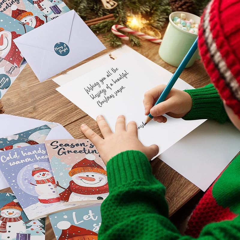 White Snowman 24-Pack Holiday Greeting Cards with Envelopes & Stickers – 6 Designs, 4x6 Inches