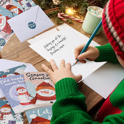 White Snowman 24-Pack Holiday Greeting Cards with Envelopes & Stickers – 6 Designs, 4x6 Inches