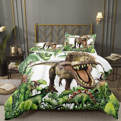 Bodhi Boys Dinosaur Bedding Set Queen - Matching Pillowcase, Green Kids & Teens Comforter Set