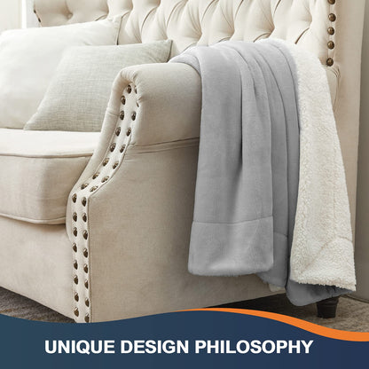 Walensee Sherpa Fleece Blanket (King Size 108”x90” Ash Grey) Plush Throw Fuzzy Super Soft Reversible Microfiber Flannel Blankets for Couch, Bed, Sofa Ultra Luxurious Warm and Cozy for All Seasons