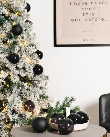 DN DECONATION Black Glass Christmas Ornaments - 3.15” Hanging Baubles for Gothic Tree Decor | Set of 9