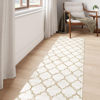 Lahome Moroccan Hallway Runner Rug 10 Ft - 2x10 Runner Rug Washable Non-Slip Kitchen Floor Runner Ultra-Thin Extra Long Runner Rug, Modern Print Carpet Runners for Entryway Stair (Beige, 2'x10')