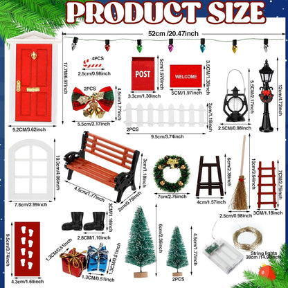 Syhood 29 Pcs Christmas Fairy Door Decorations - Enchanted Miniature Wooden Kit for Outdoor Xmas Decor