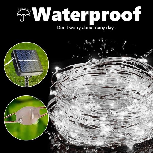 Lomotech Solar String Lights - 66ft 200 LED Waterproof Fairy Lights with 8 Modes for Outdoor Decor | White