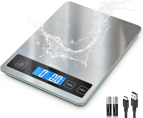 Digital Kitchen Scale by [Brand Name] - 33lb Stainless Steel & Tempered Glass, USB Rechargeable, Precise 1g Weighing