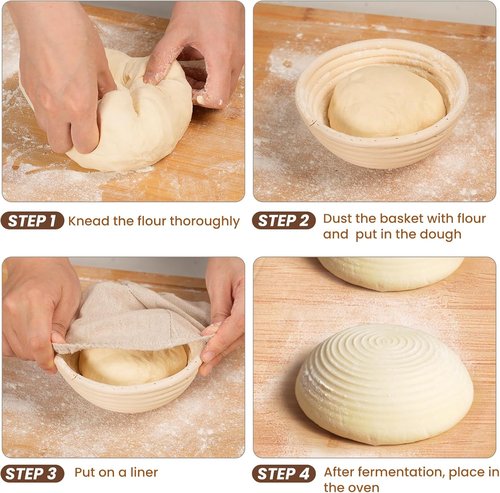 Kikcoin 5-Inch Banneton Bread Proofing Basket Set of 6 | Ideal for Mini Sourdough Baking