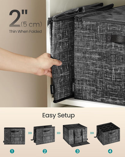 SONGMICS Shoe Organizer - Foldable Storage Box with Clear Lid | Holds 32 Pairs, Ink Black, Set of 2, 16.5 x 16.5 x 12.5 Inches