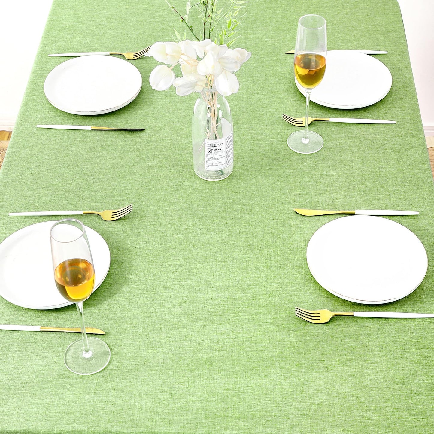 AUSSPVOCT Textured Linen Tablecloth Rectangle 52x70 Water Resistant Spill-Proof Wipeable Green Table Cloth Wrinkle Free Fabric Dining Table Cover for Birthday Party Farmhouse kitchen Tablecloths