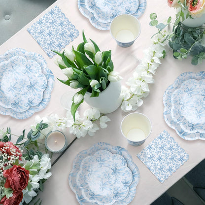 Newtay Disposable Tableware Set - 250 Pcs Blue Floral Plates, Napkins & Cups for 50 Guests | Perfect for Weddings & Bridal Showers