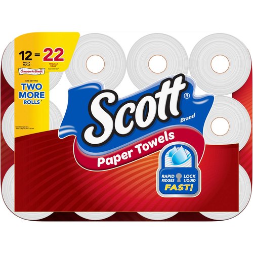 Scott Paper Towels, Choose-A-Sheet - 12 Mega Rolls = 22 Regular Rolls (102 Sheets Per Roll)