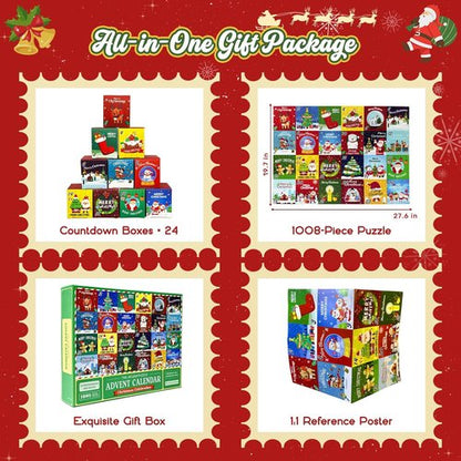 Advent Calendar 2024 | Kids Jigsaw Puzzle - 1008-Piece Christmas Countdown with 24 Cute Patterns, 27.6x19.7 In
