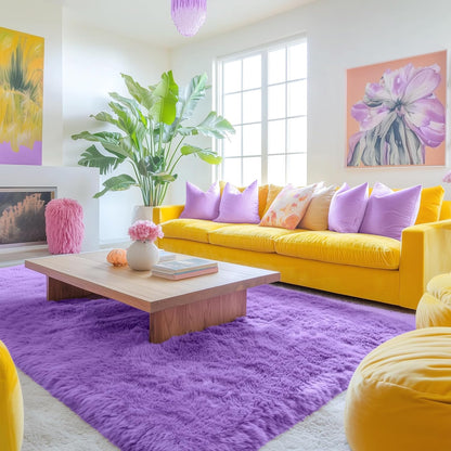 OLANLY Area Rug - Soft Fluffy Shaggy Design | Machine Washable 4x5.9 ft | Purple for Living Room & Bedroom