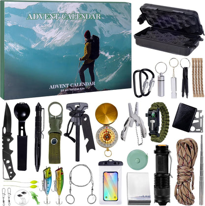 Survival Kit Advent Calendar 2025 - 24-Day Countdown with Outdoor Survival Tools for Men & Teens
