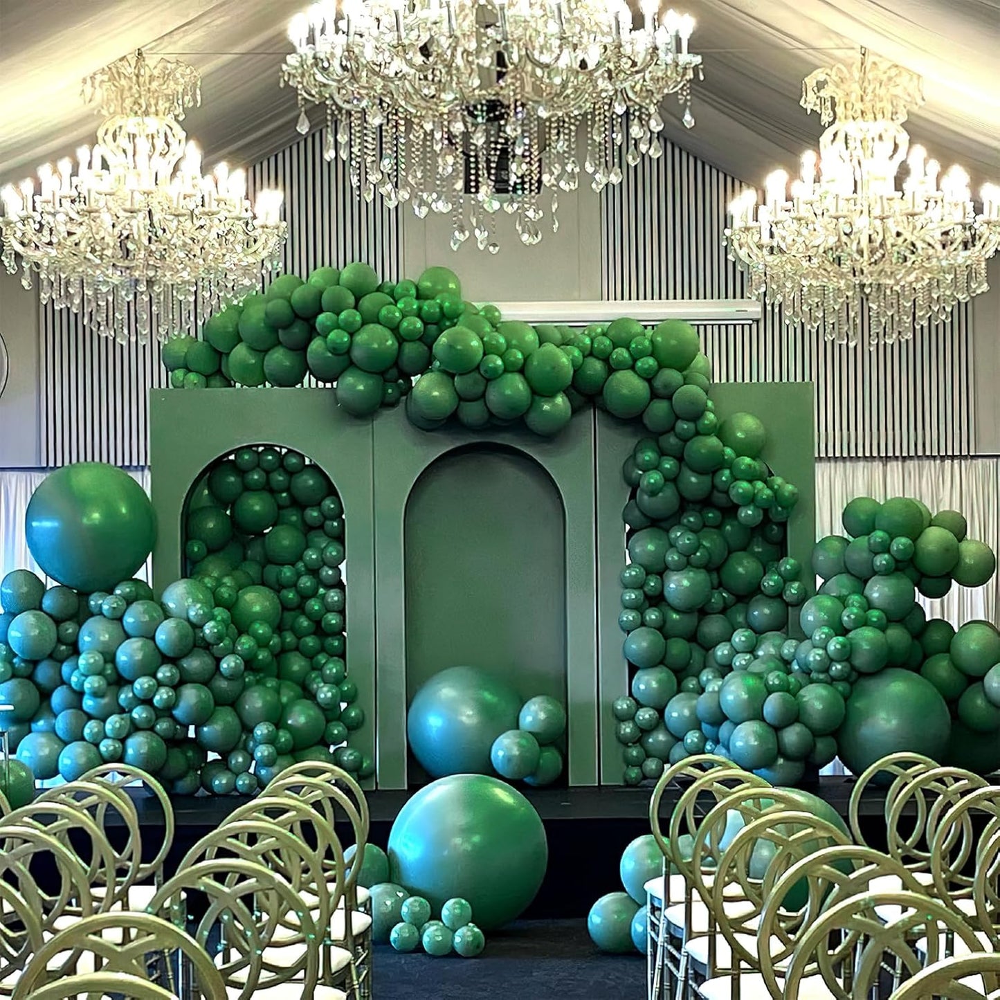 PartyWoo Pearl Dark Green Balloons - 140pcs Jungle Dinosaur Party Decoration Kit | 5-12 Inch Sizes