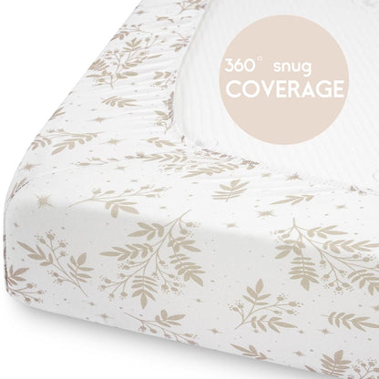 Yoofoss Fitted Pack and Play Sheets - Soft, Breathable Mini Crib Sheets 2-Pack in Brown & Leaf